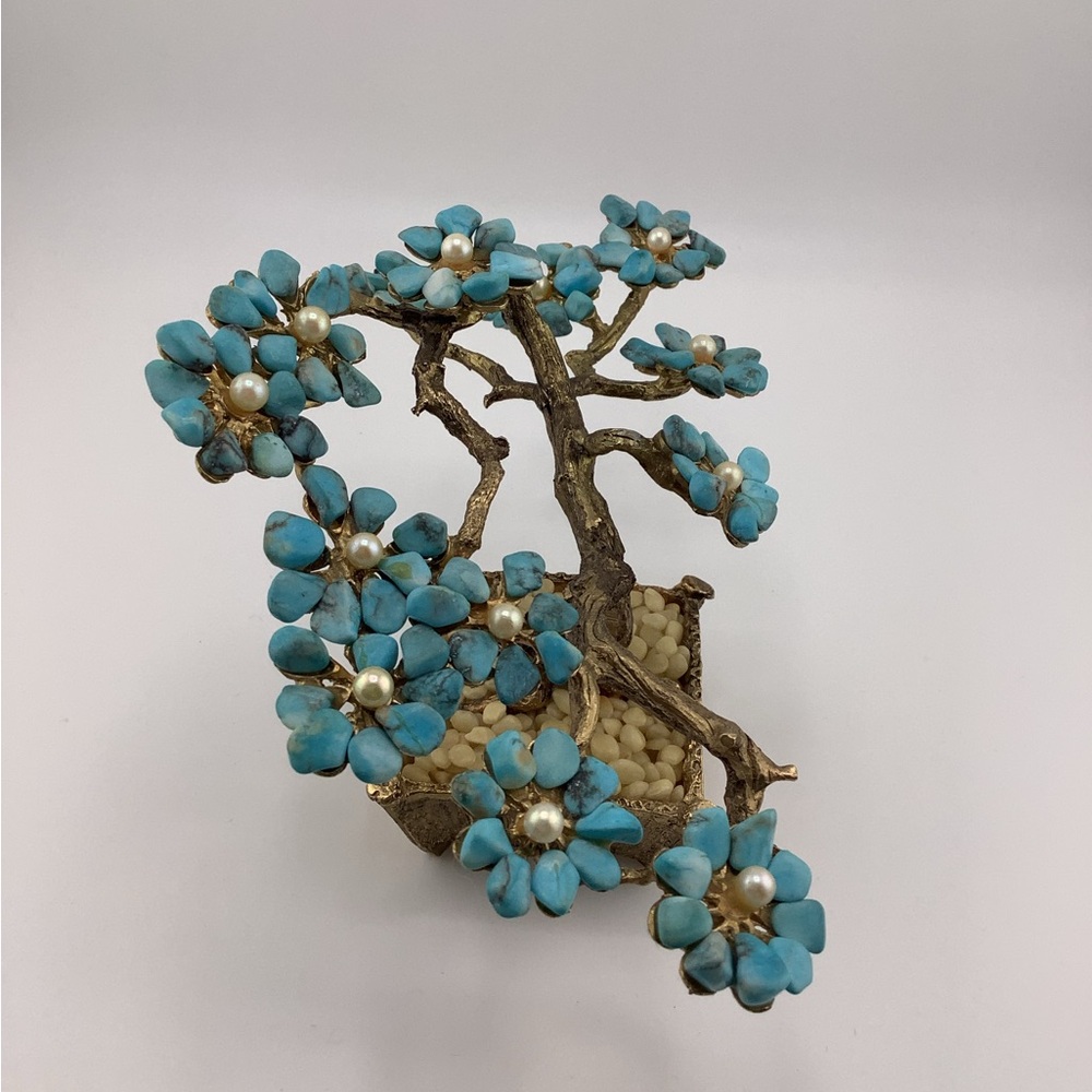 Vintage MCM Swoboda Turquoise and Cultured Pearl Bonsai Tree - Picture 3 of 8